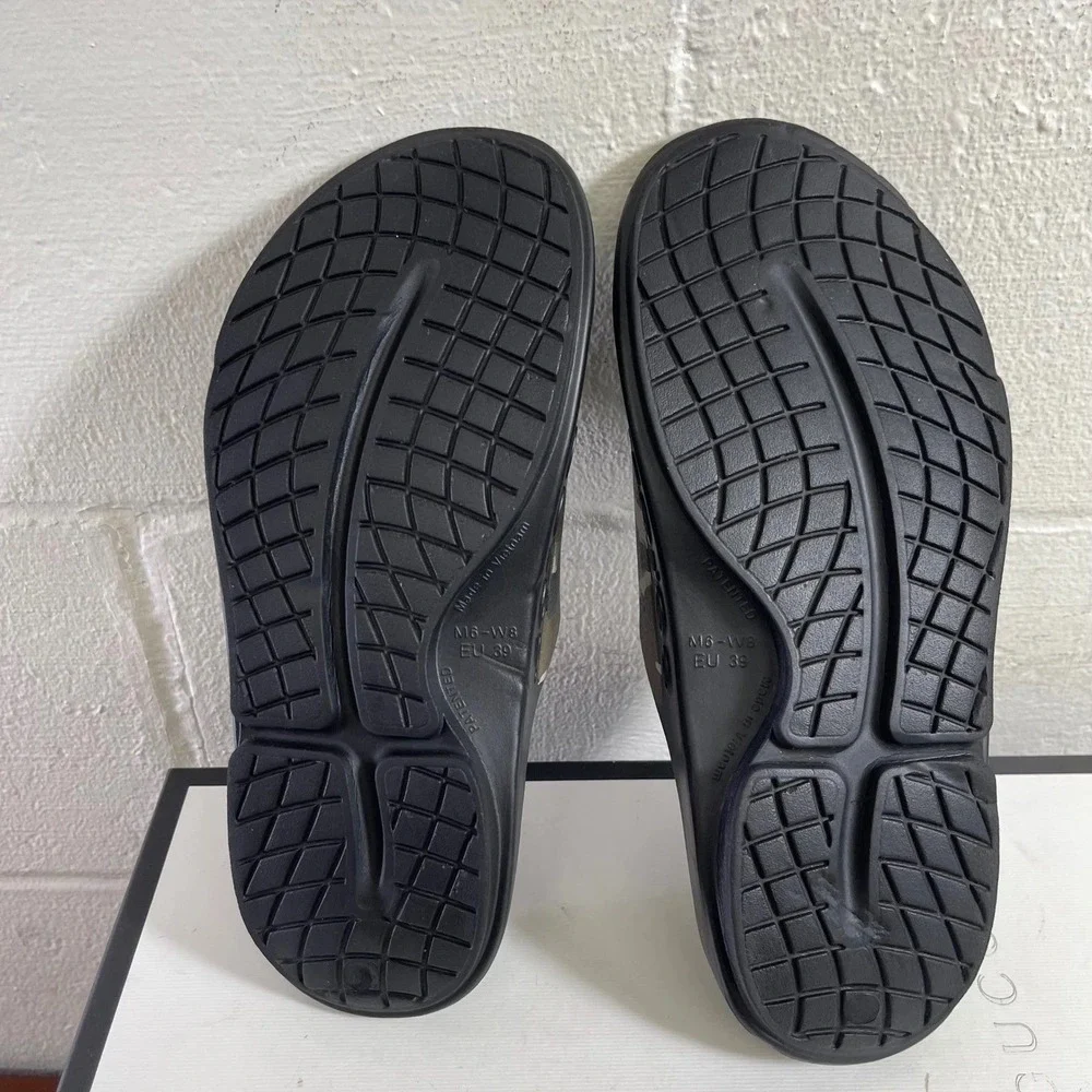 Oofos OOahh Sport Flex Black Green Camo Recovery Slide Sandals Mens 6 Womens 8